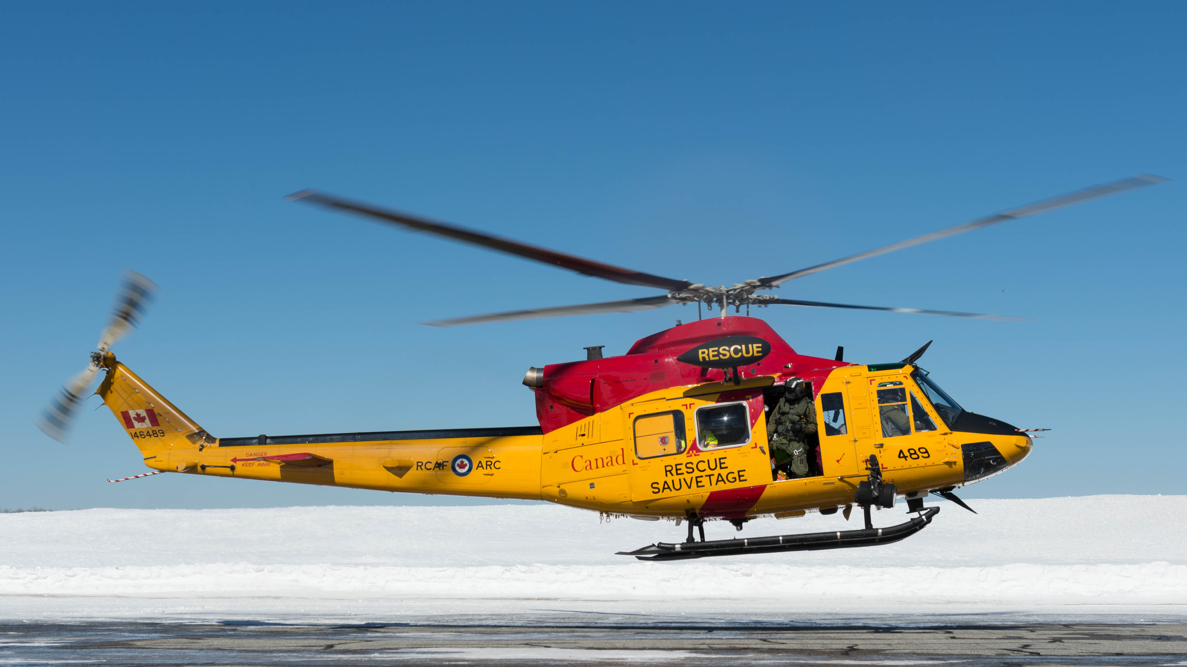 A search and rescue CH-146 Griffon helicopter takes off to participate in a search in the Timmins, Ontario, region on March 9, 2019. PHOTO: Corporal Zebulon Salmaniw
